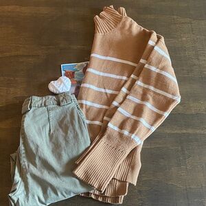 Abbeline Striped TurtleneckTan Sweater